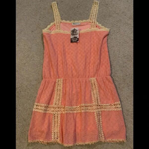 Primrose Peach/Coral Flower Eyelet Mini Dress size S